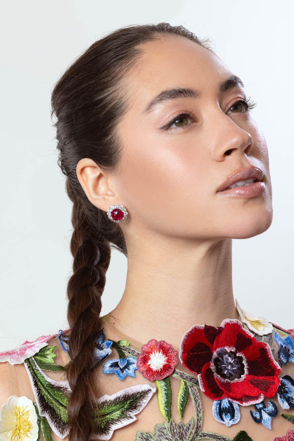 Red Cabochon Stone Earrings - Image 2