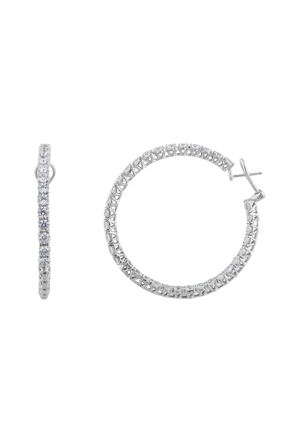 Round CZ Hoop Earring - 2 in - Image 4