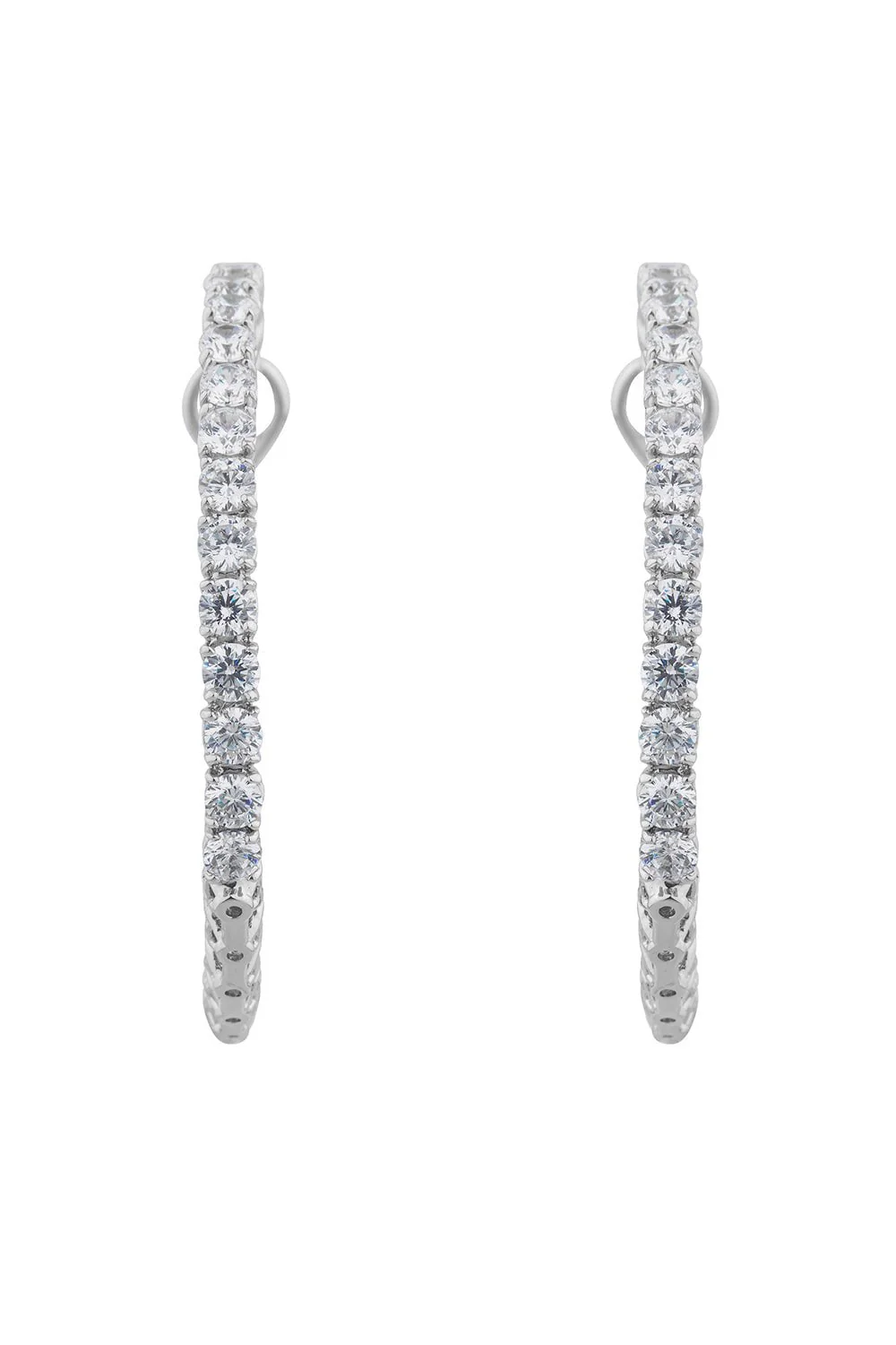 Round CZ Hoop Earring - 2 in - Image 5