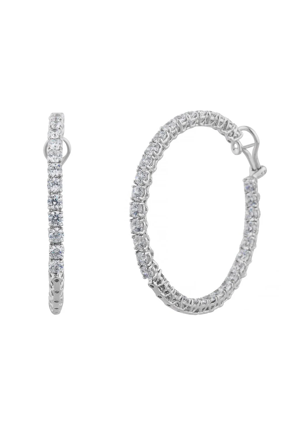 Round CZ Hoop Earring - 2 in - Image 6