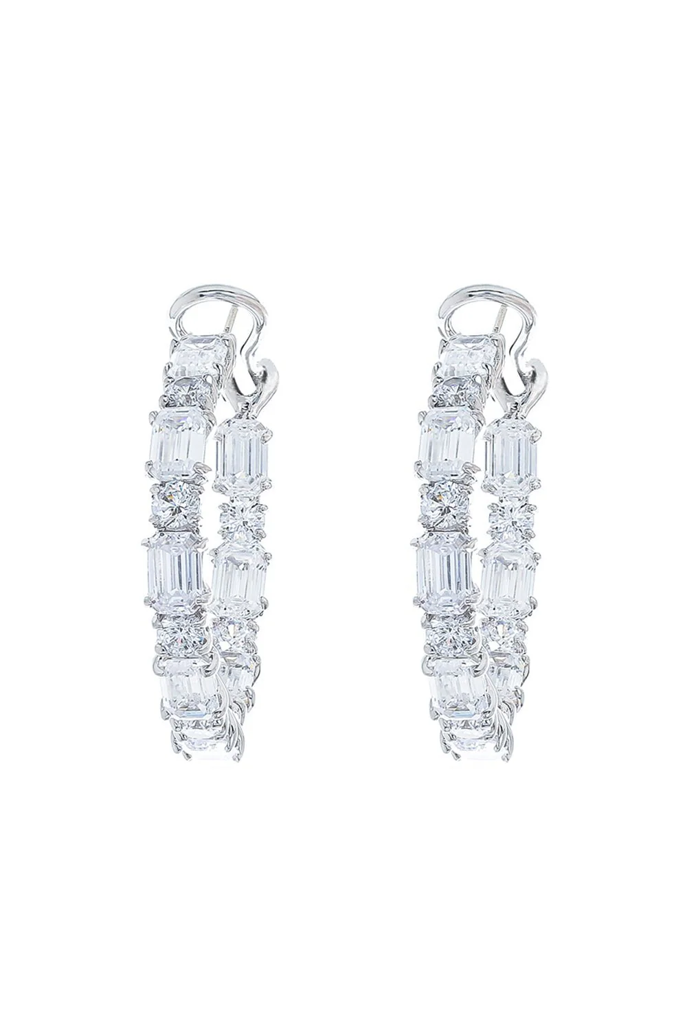 Alternating Emerald Cut Hoop Earrings