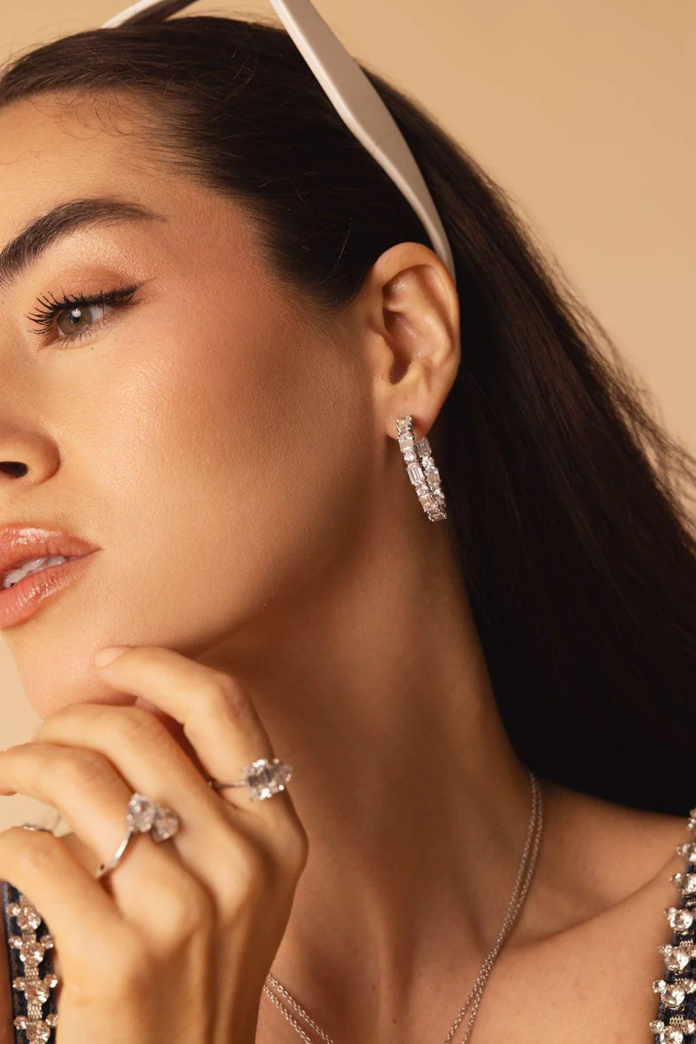 Alternating Emerald Cut Hoop Earrings - Image 3