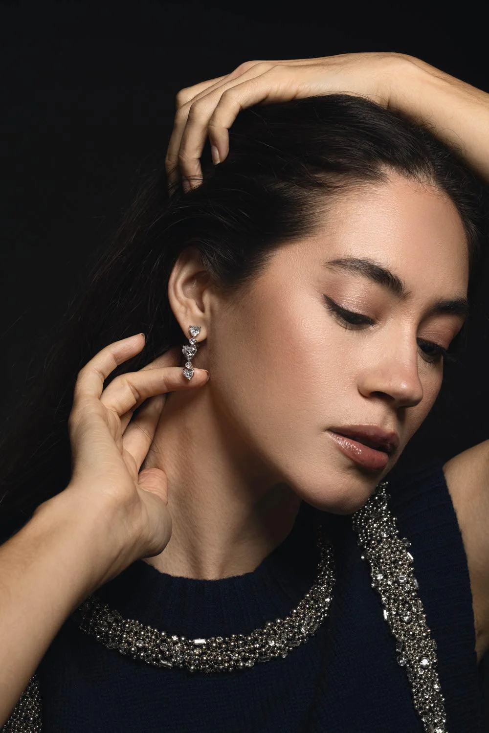Three Heart Drop Earrings - Image 4