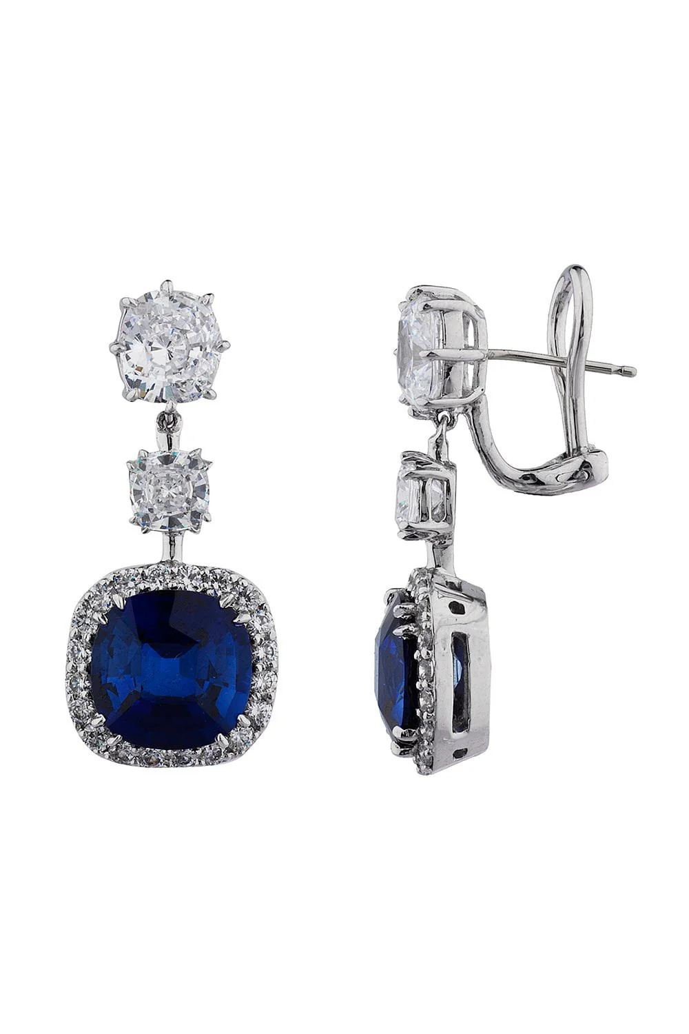 Triple Cushion Blue Drop Earring - Image 4
