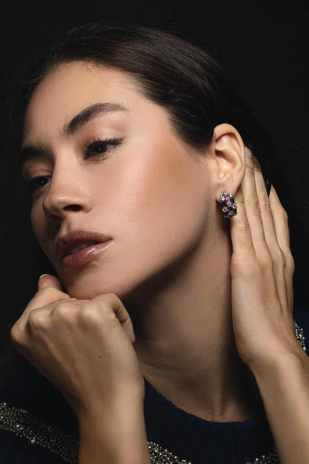 Triple Row Multi Color Earrings - Image 4