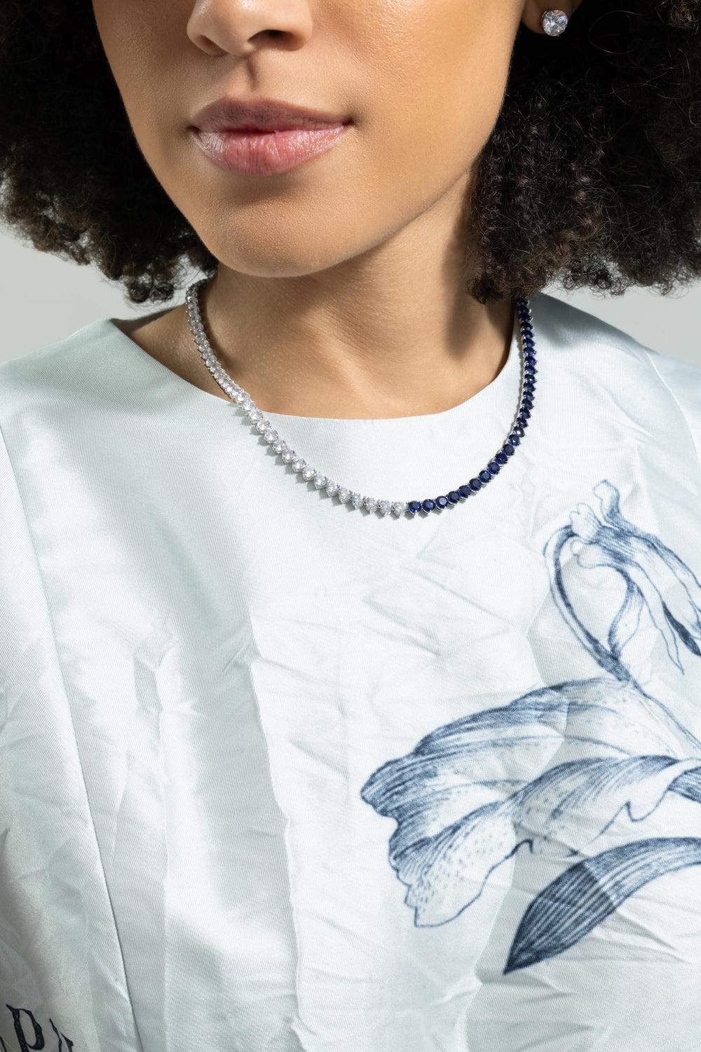 White Blue Tennis Necklace - Image 2