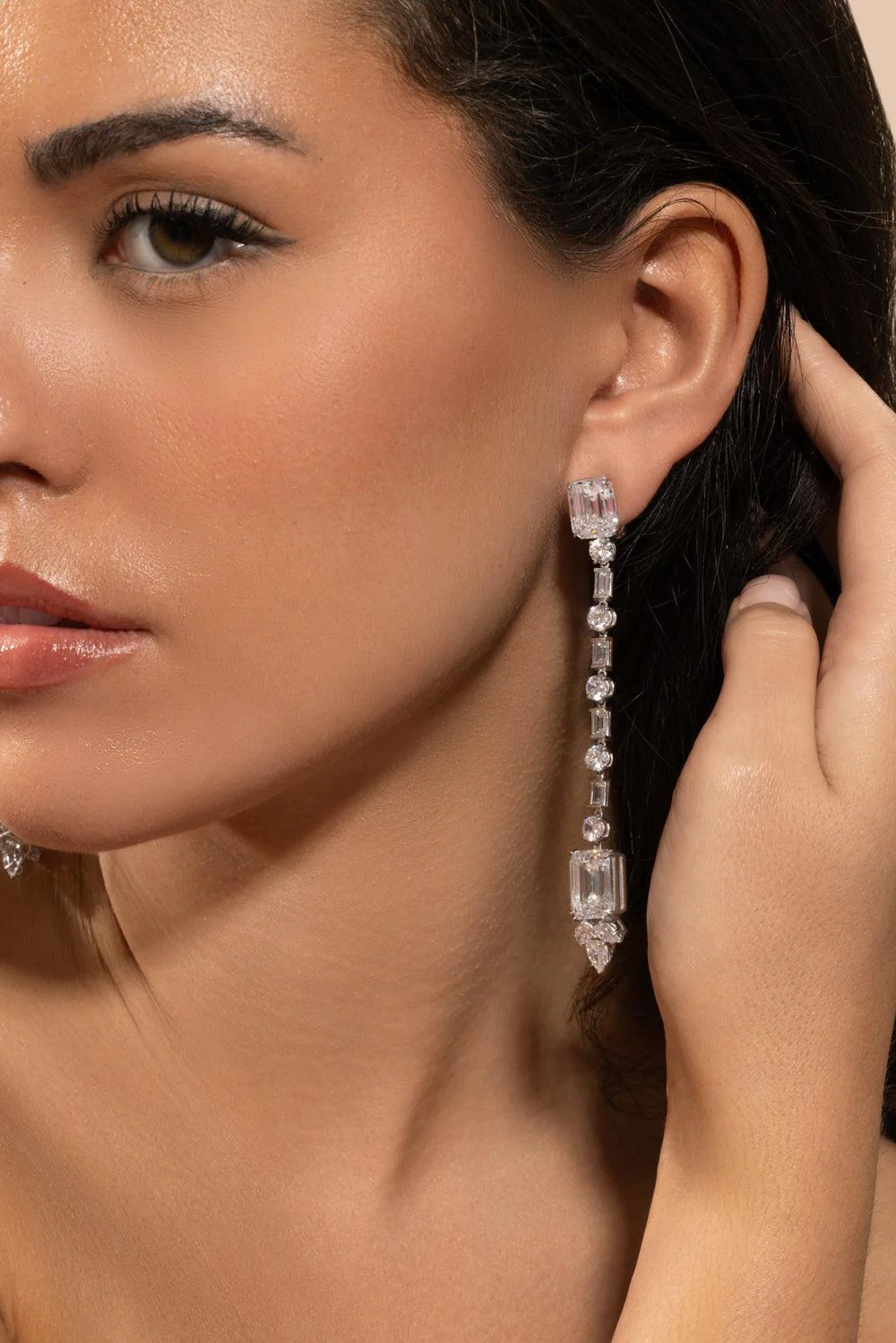 White Free Fall Drop Earrings - Image 2