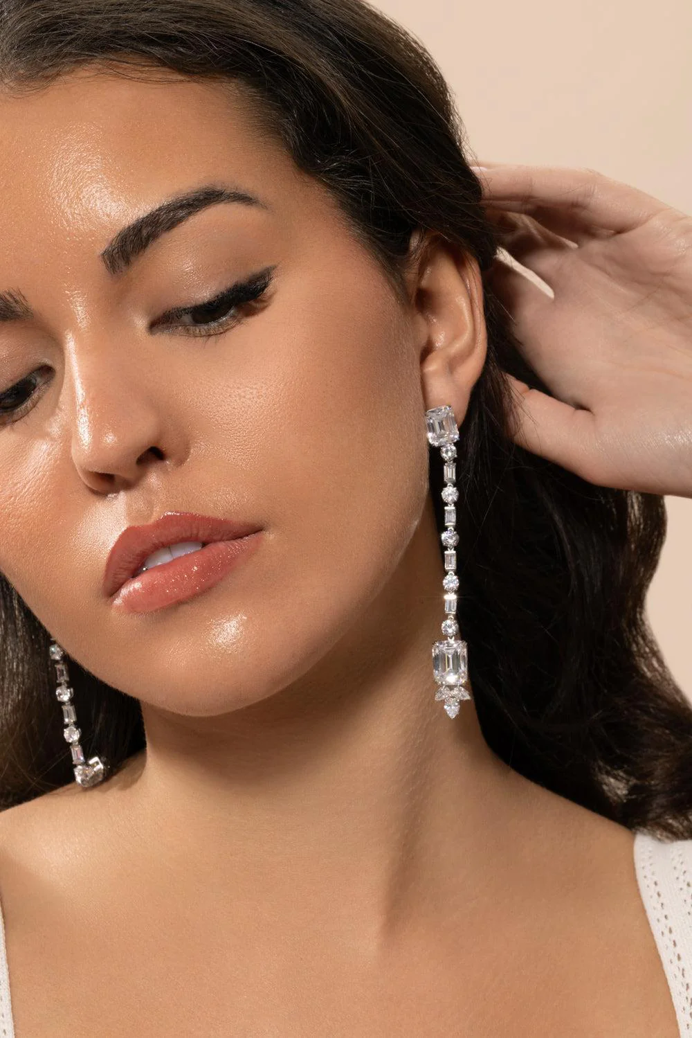 White Free Fall Drop Earrings - Image 3