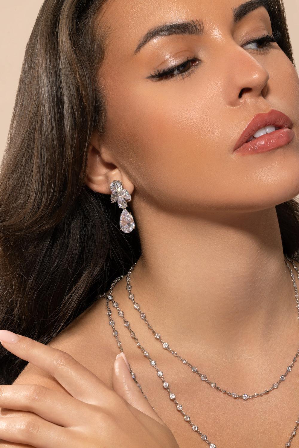White Round Pear Drop Earrings - Image 2