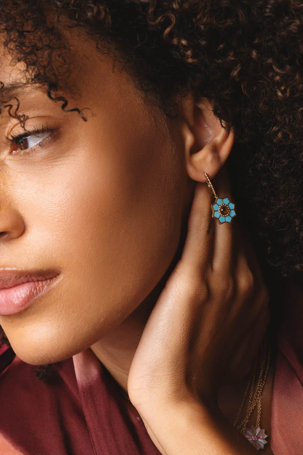 FEZ TURQUOISE HUGGIE EARRINGS - Image 2