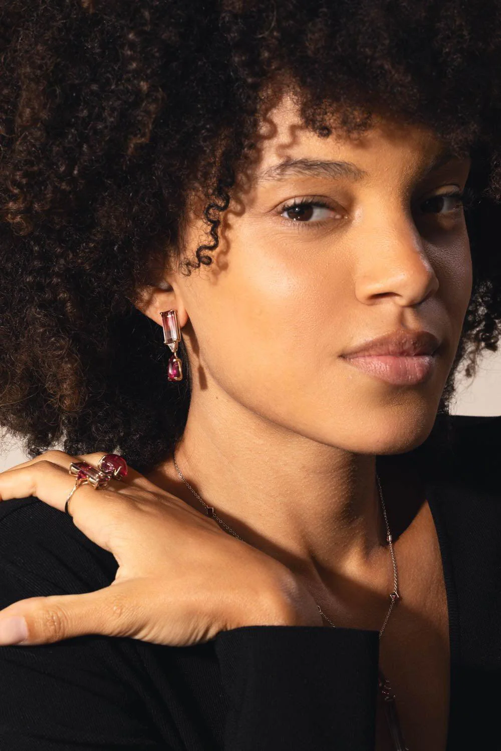 Bicolor Rubellite Diamond Earrings - Image 2