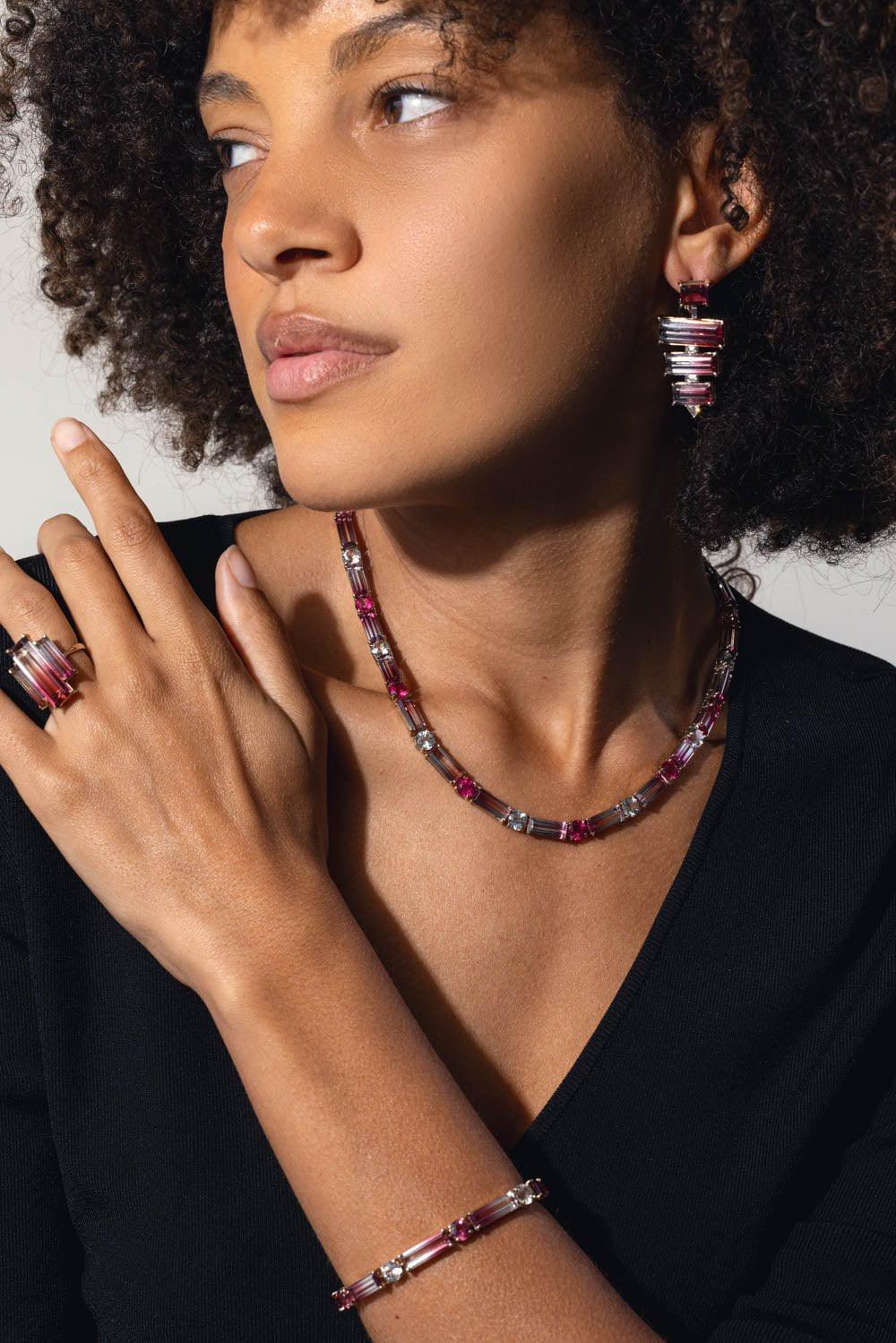 Bicolor Rubellite Tourmaline Tennis Necklace - Image 2