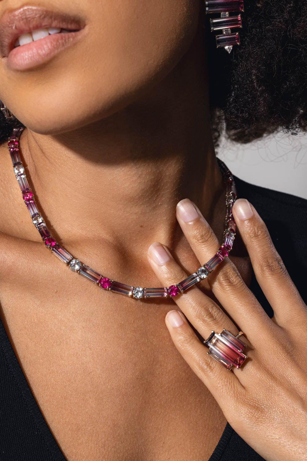 Bicolor Rubellite Tourmaline Tennis Necklace - Image 3