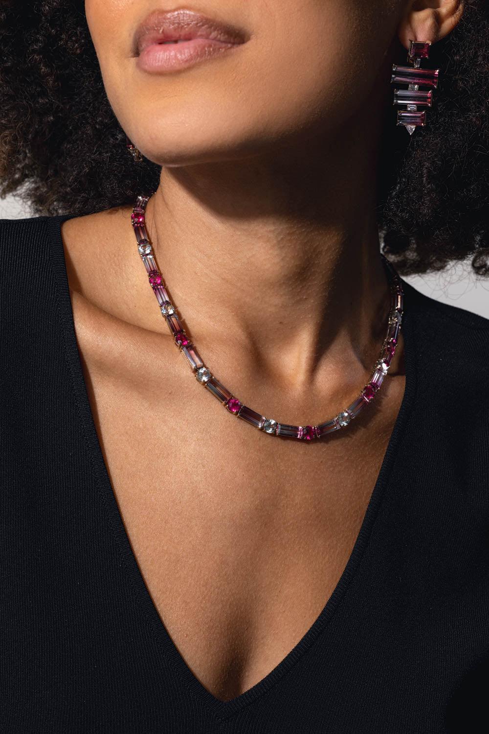 Bicolor Rubellite Tourmaline Tennis Necklace - Image 4