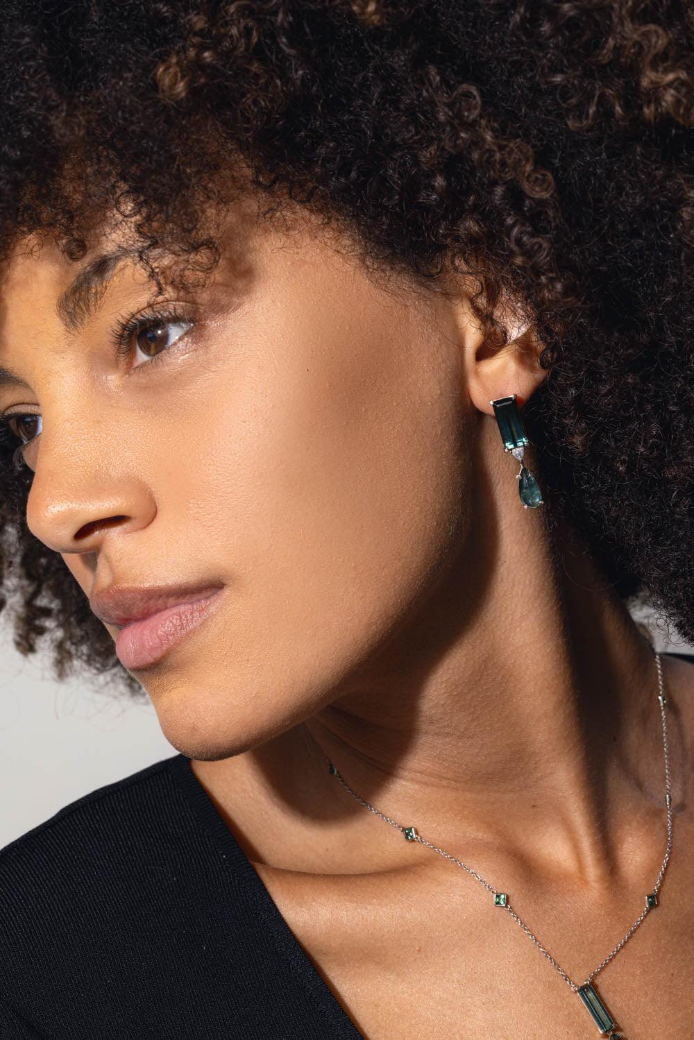 Green Tourmaline Diamond Earrings - Image 2