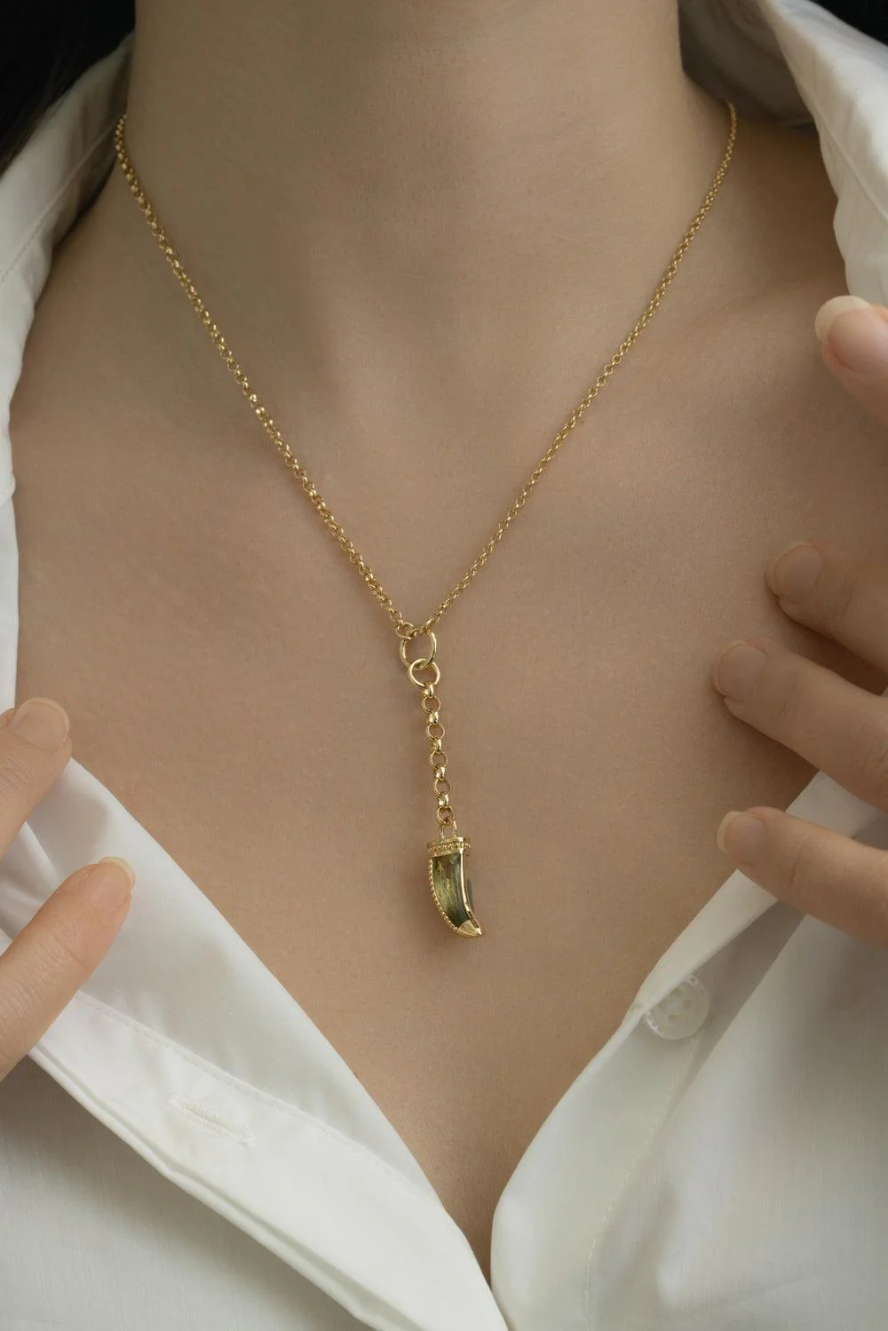 Green Prasiolite Small La Loba Claw Belcher Necklace - Image 4