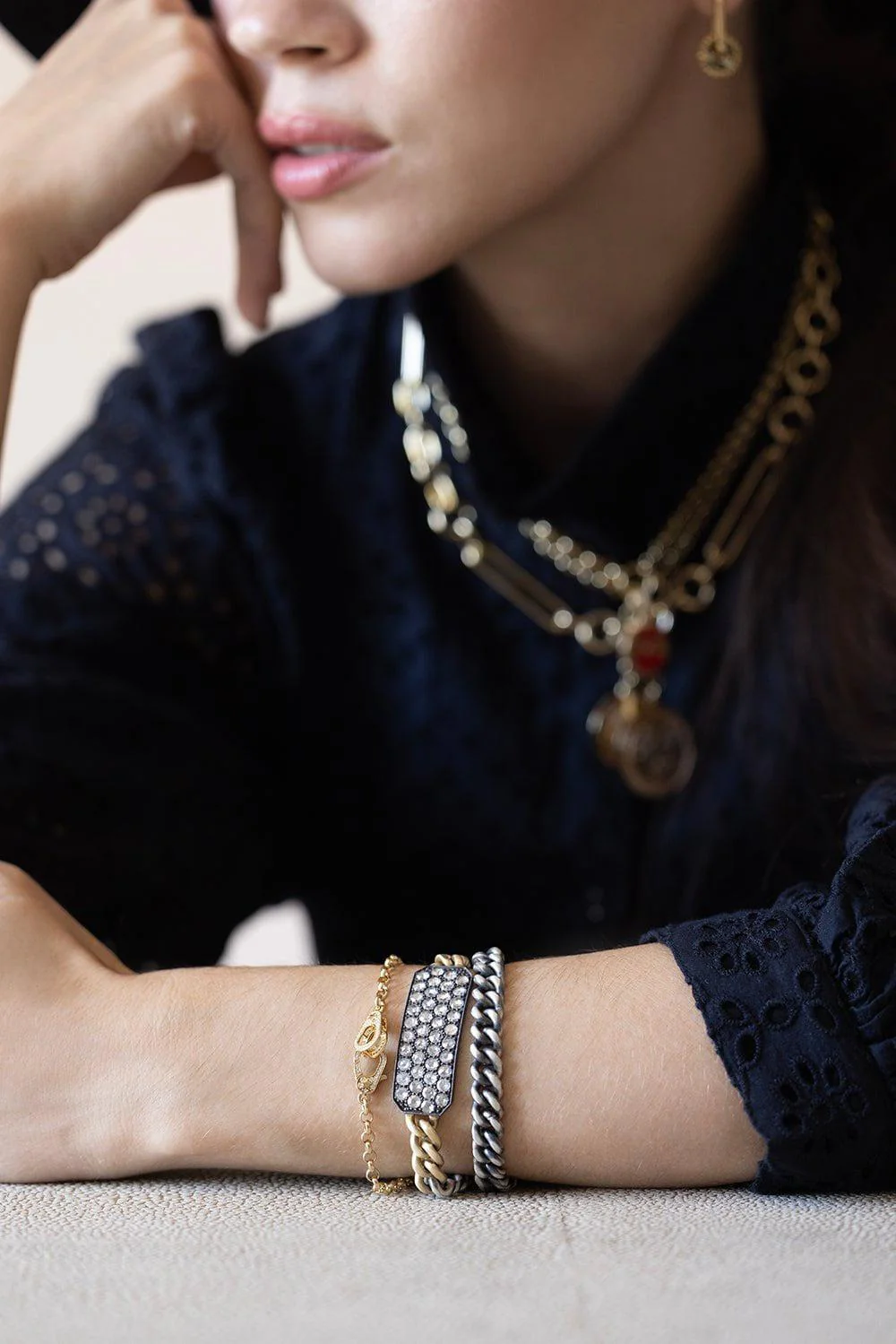 Pave Diamond Sister Hook Small Mixed Clip Bracelet - Image 2