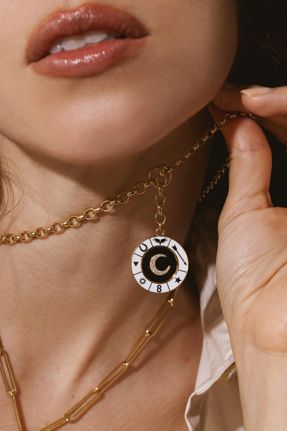 White Crescent - Champleve Heavy Mixed Belcher Extension Chain Necklace - Image 2
