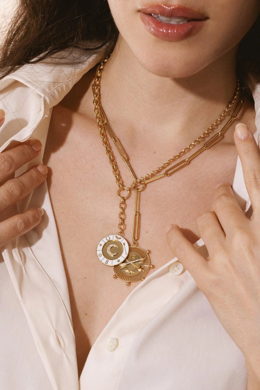 White Crescent - Champleve Heavy Mixed Belcher Extension Chain Necklace - Image 3