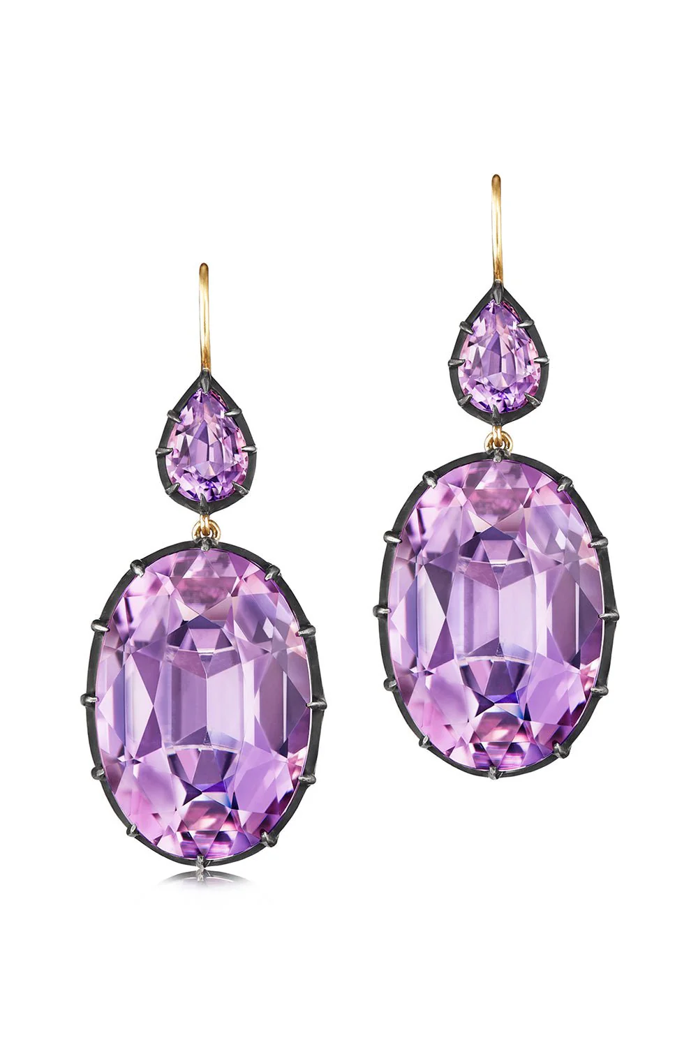 Amethyst Double Drop Collet Earrings