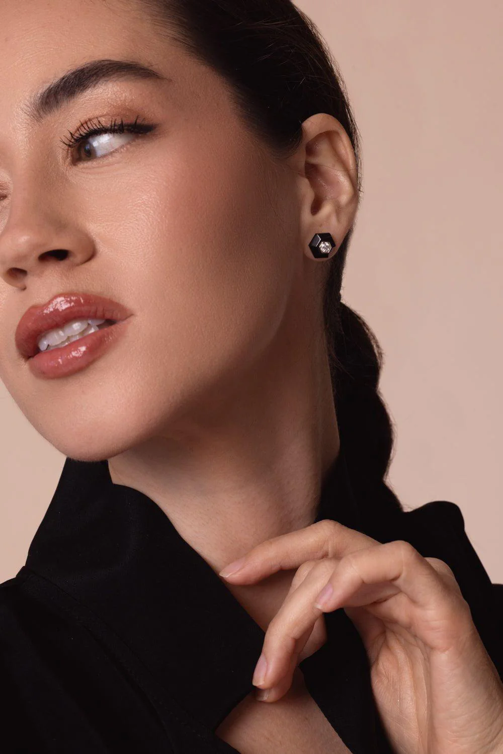 Back Jade Hexagon Stud Earrings - Image 4