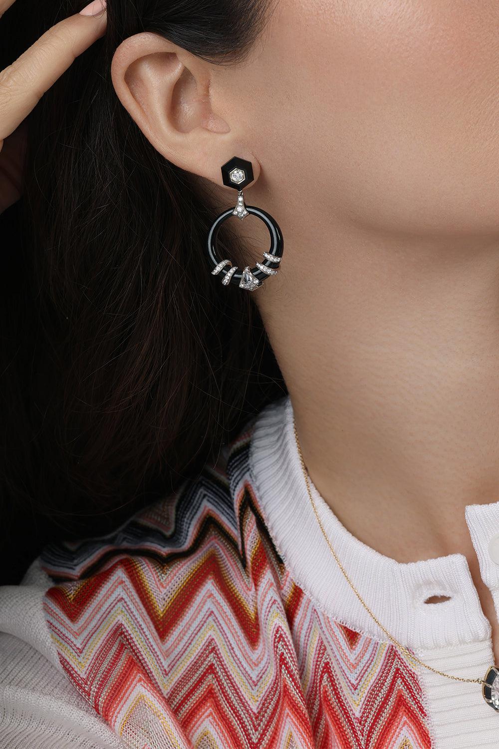 Black Jade and Diamond Coiled Door Knocker
Earrings - Image 3