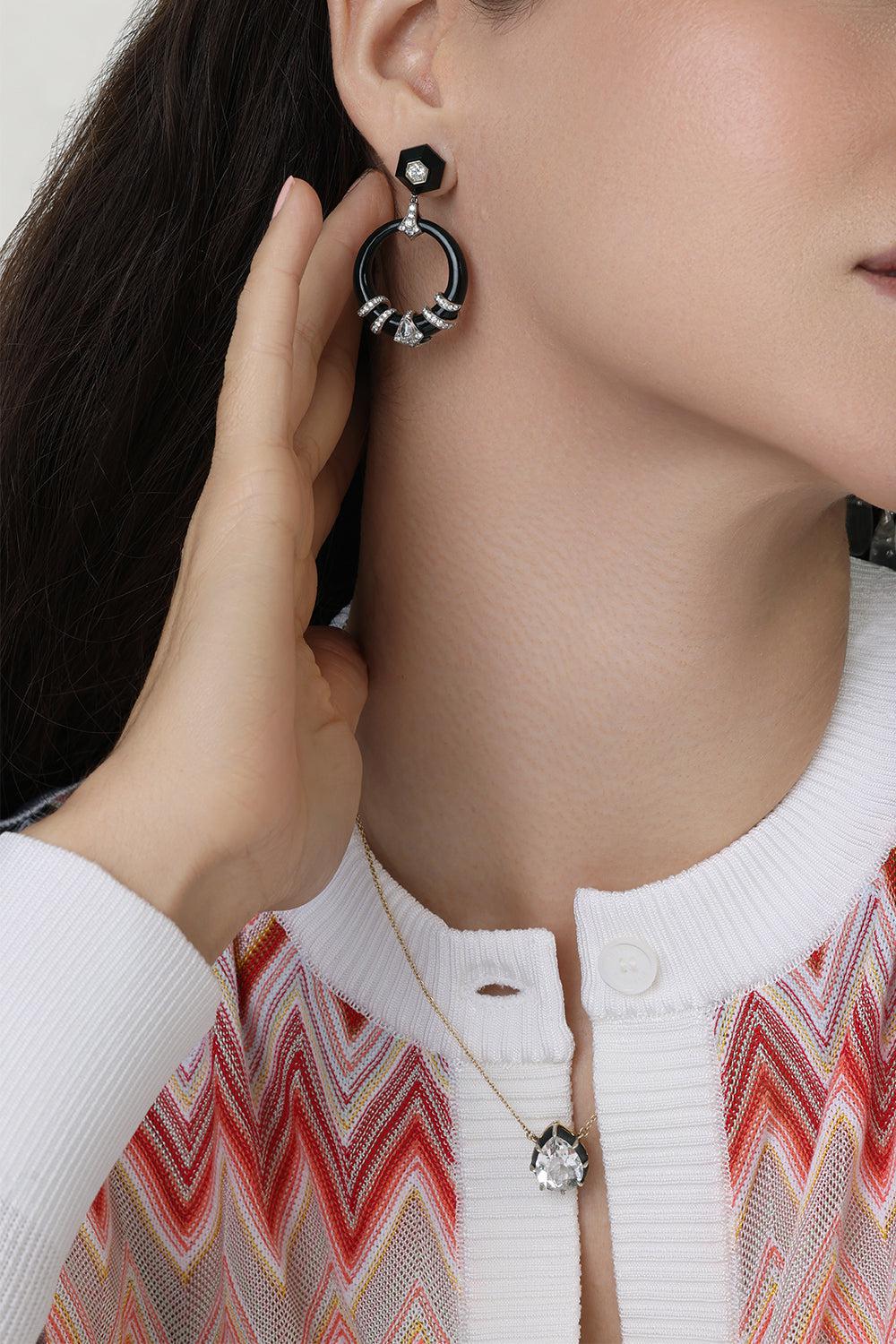 Black Jade and Diamond Coiled Door Knocker
Earrings - Image 4