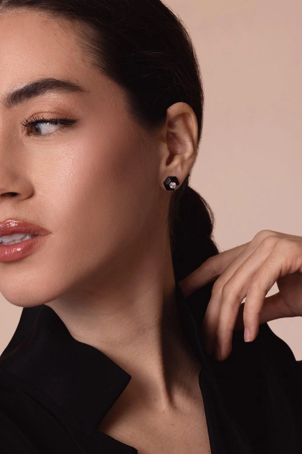 Black Jade Hexagon Stud Earrings - Image 3