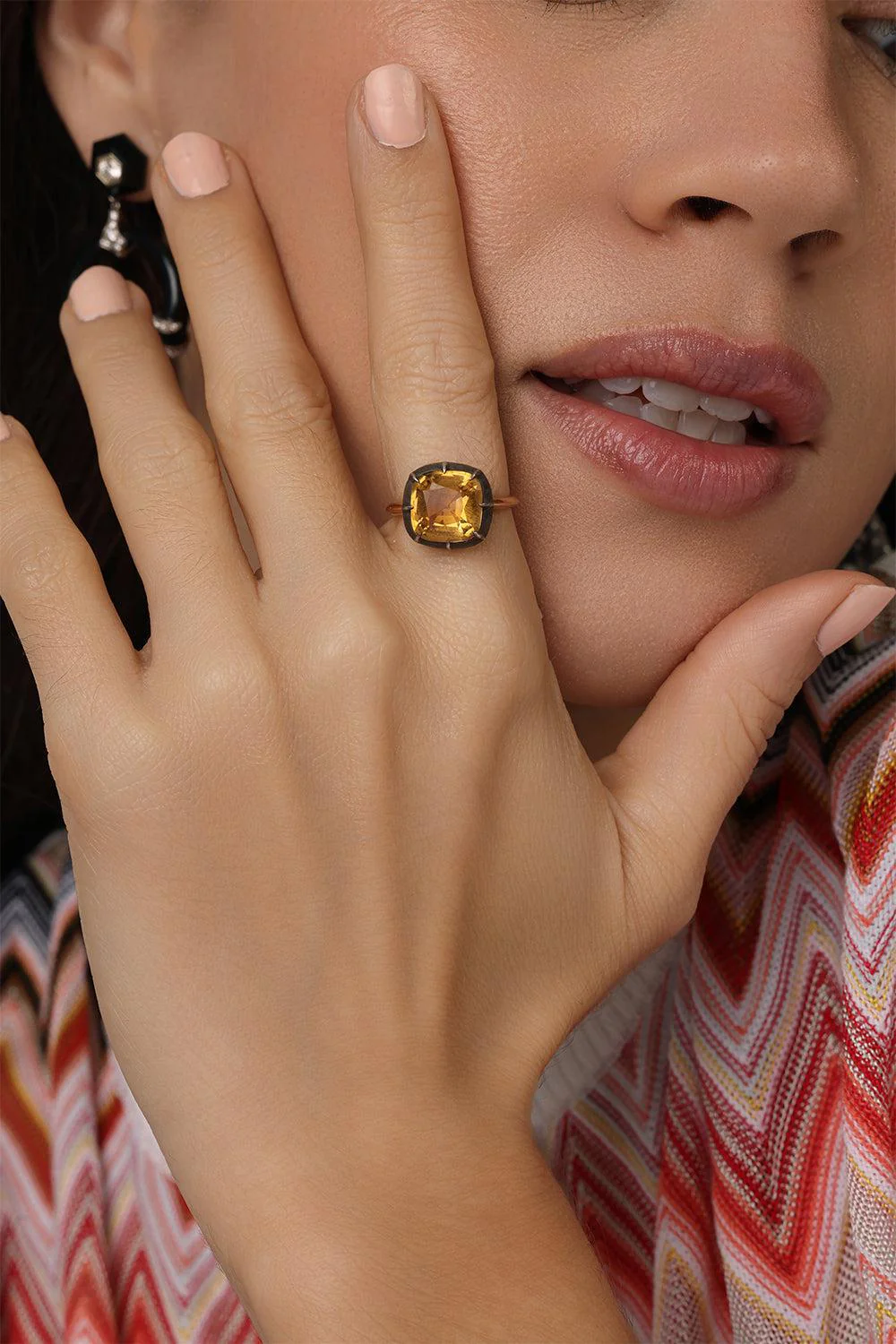 Cushion Citrine Silver Topped Gold Collet
Solitaire Ring - Image 2
