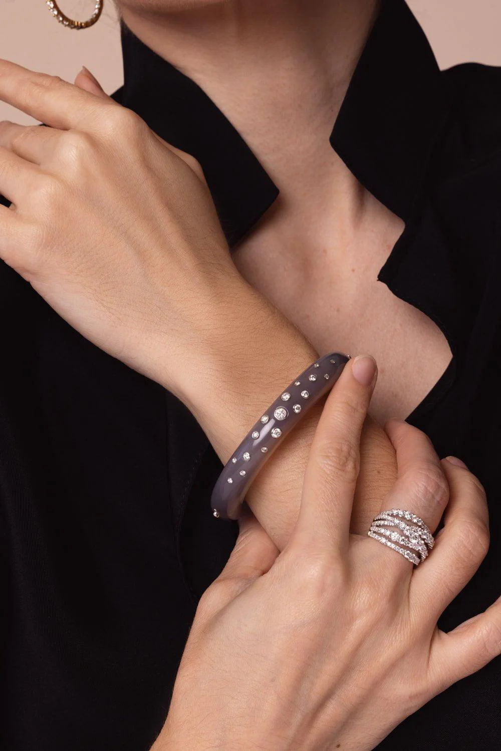 Grey Chalcedony Constellation Bangle Bracelet - Image 3
