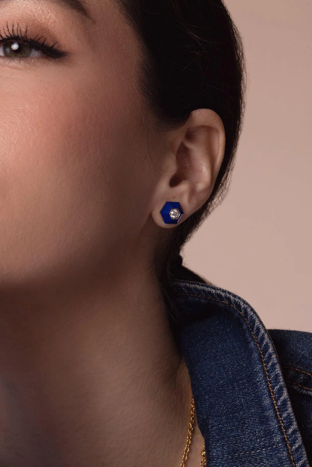 Lapis Hexagon Stud Earrings - Image 4