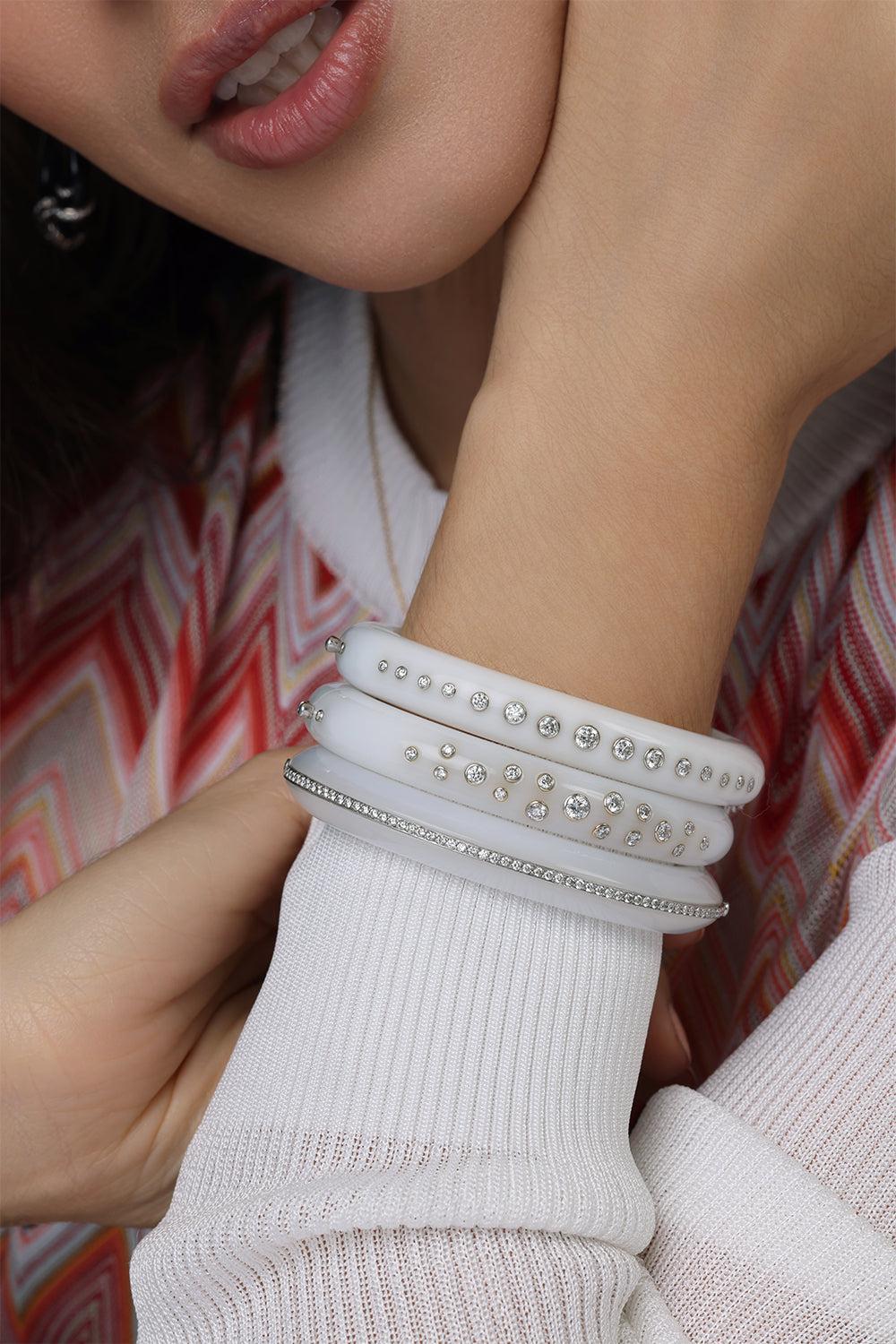 White Chalcedony and Diamond Bezel Line
Bangle - Image 2