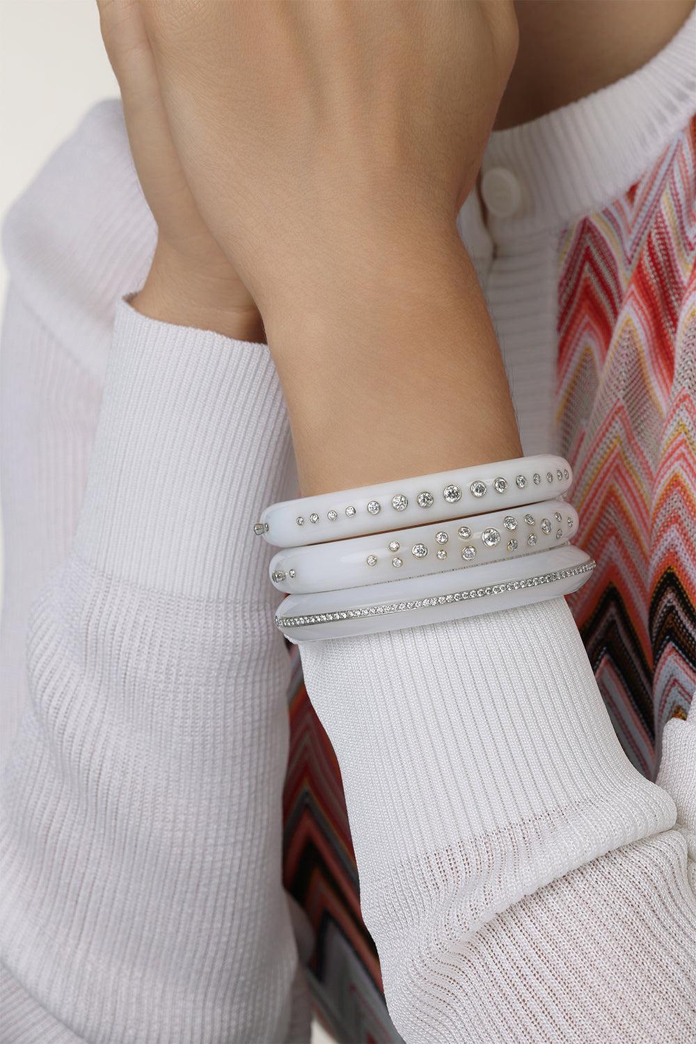 White Chalcedony and Diamond Bezel Line
Bangle - Image 3