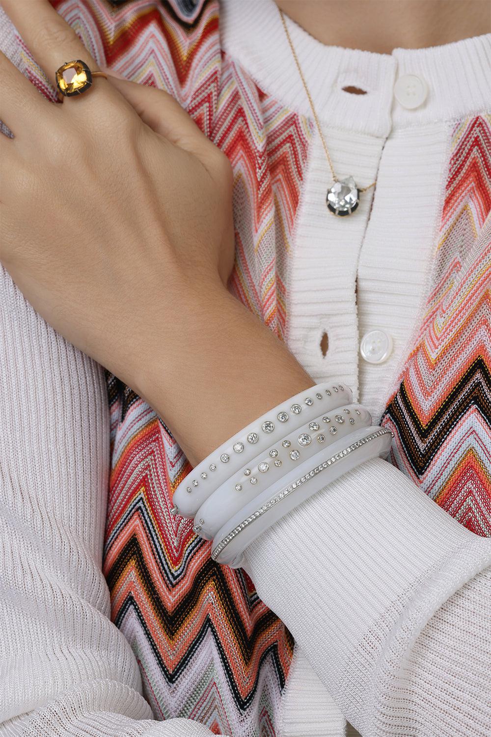 White Chalcedony and Diamond Bezel Line
Bangle - Image 4