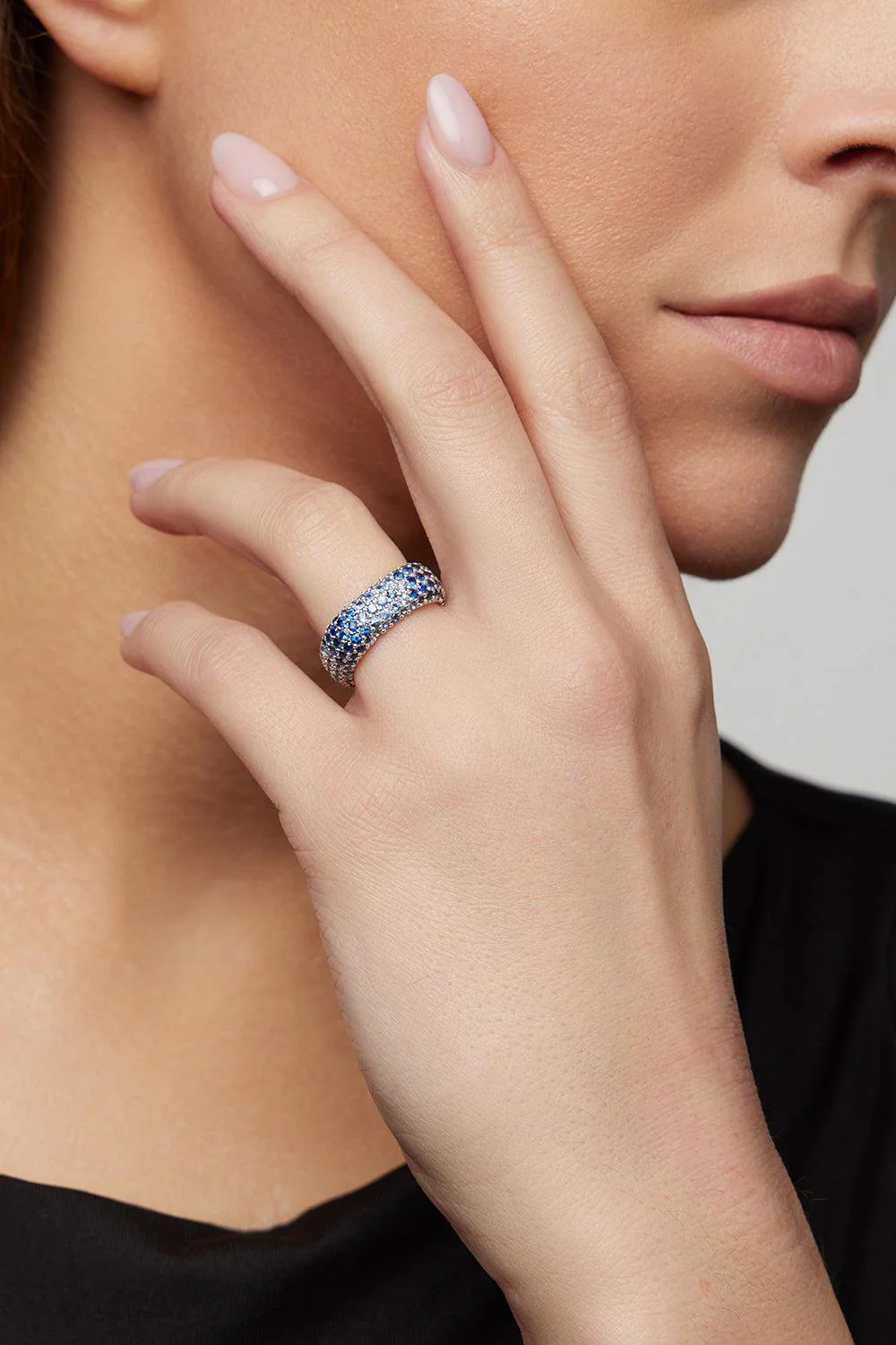 Diamond Blue Sapphire Ghost Belt Ring - Image 2