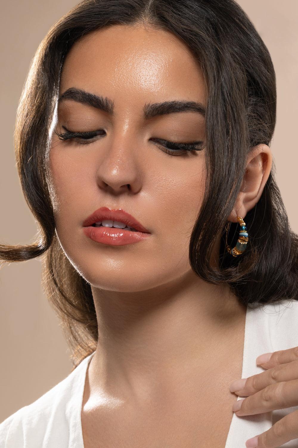 Blue Aloha Mini Hoop Earrings - Image 2