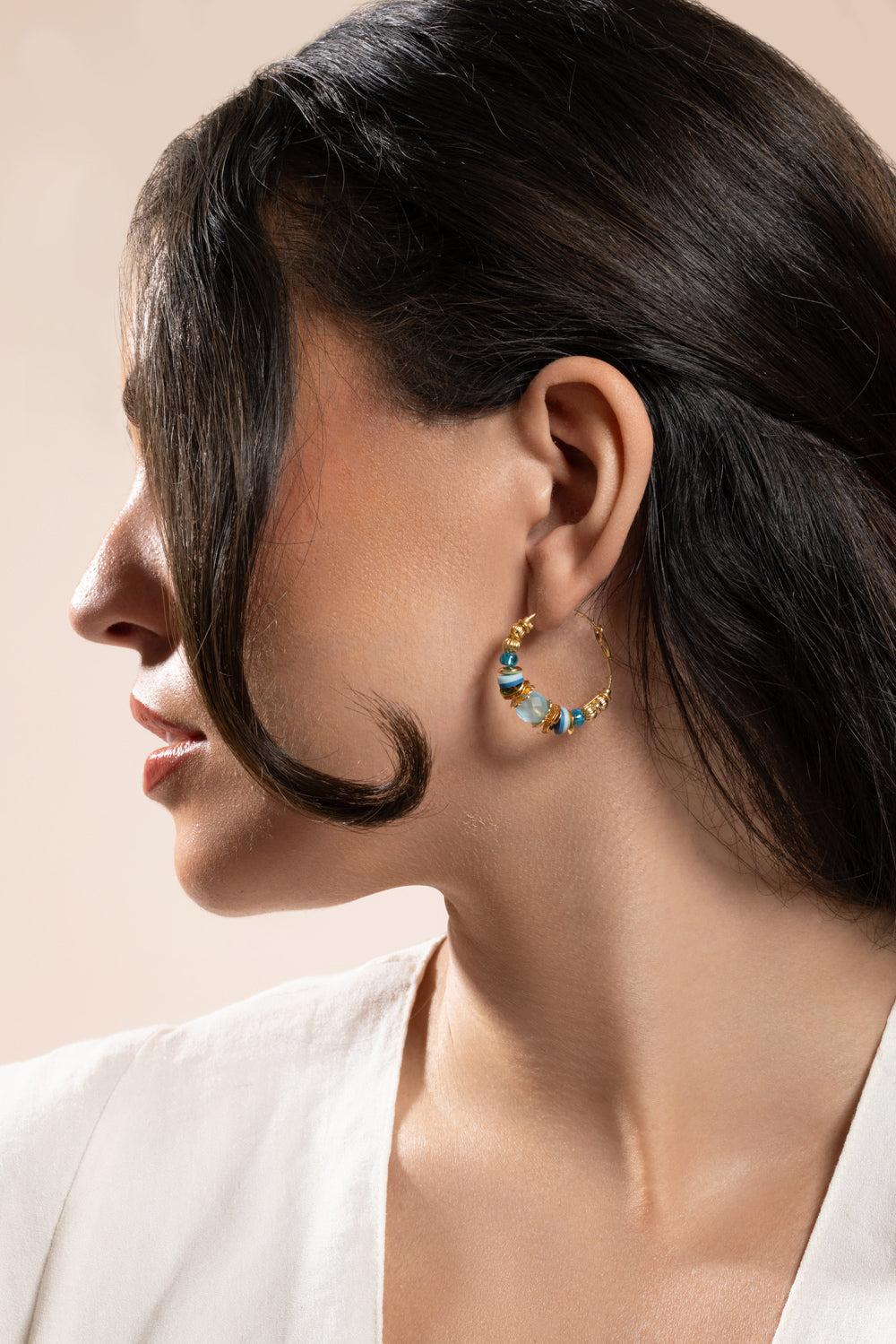 Blue Aloha Mini Hoop Earrings - Image 3