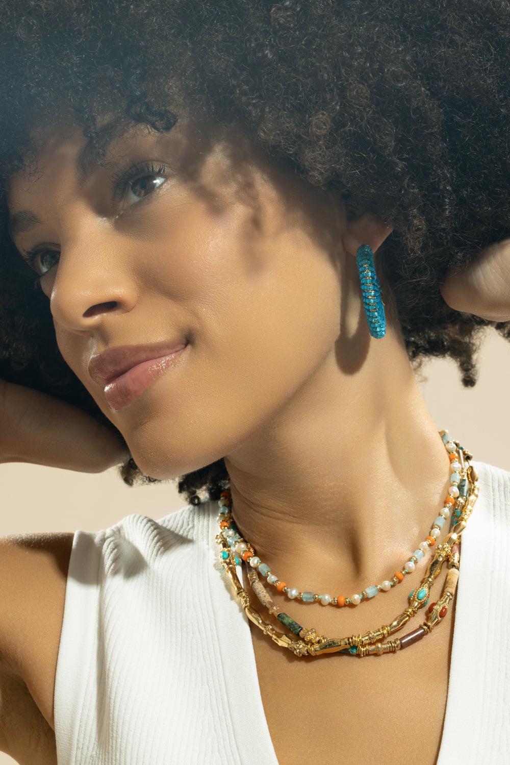 Blue Beaded Large Izzia Earrings - Image 2
