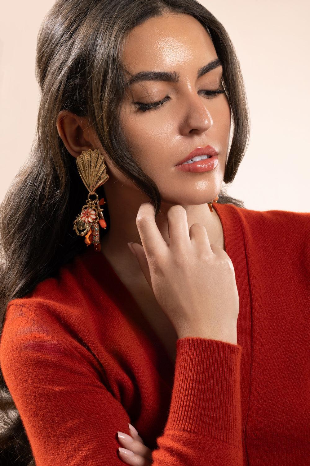 Orange Shellita Beach Charm Earrings - Image 2