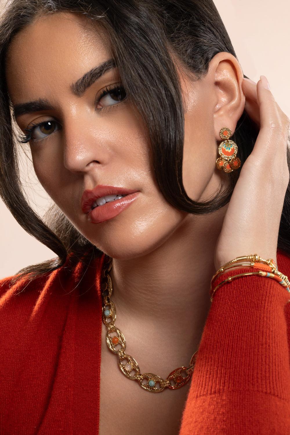 Orange Turquoise Illusion Earrings - Image 3
