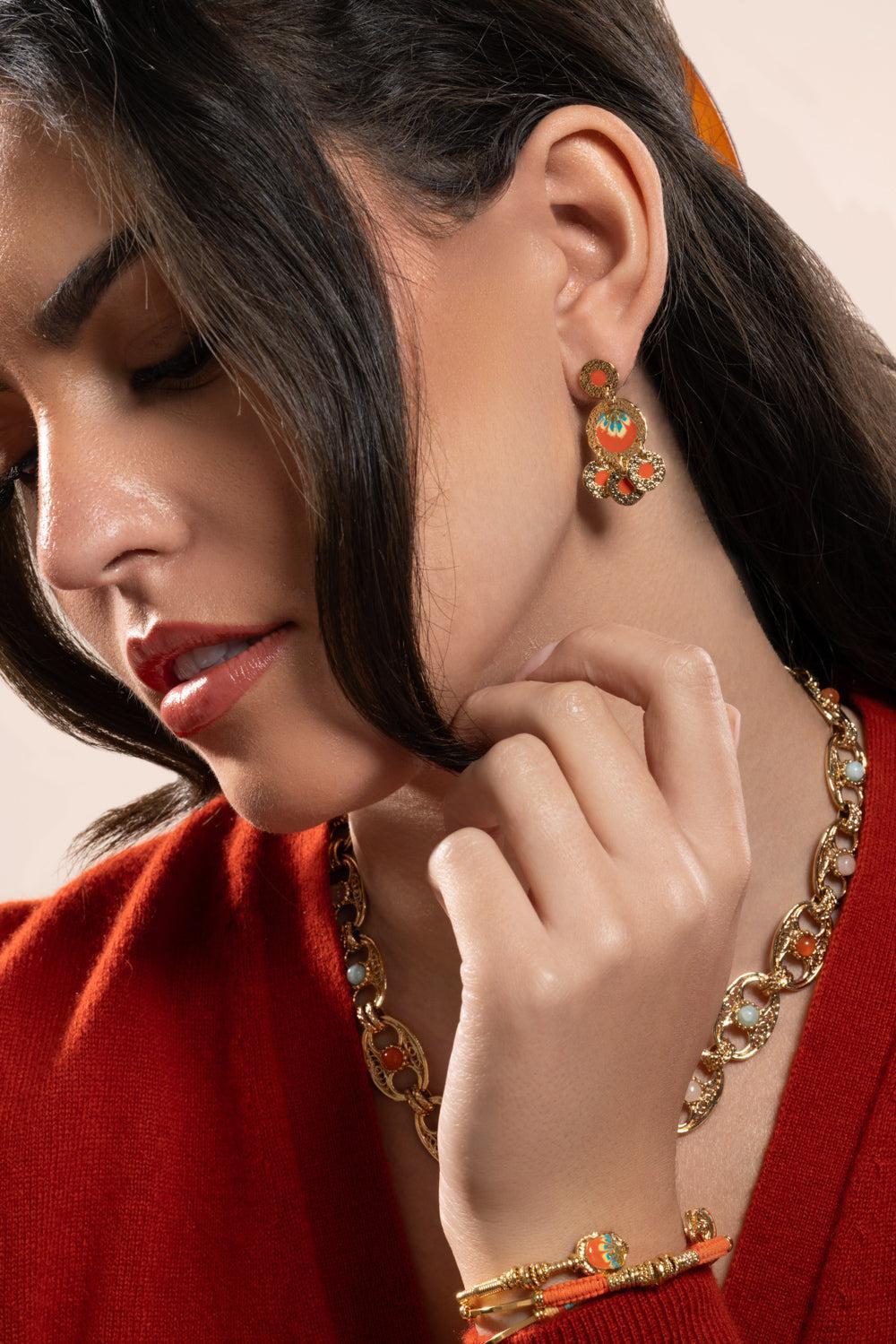 Orange Turquoise Illusion Earrings - Image 4