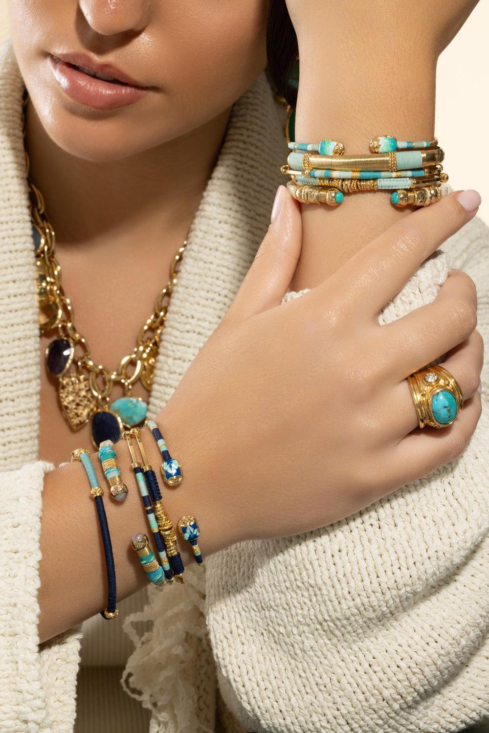 Purple Tip Green Blue Cream Sari Bracelet - Image 2
