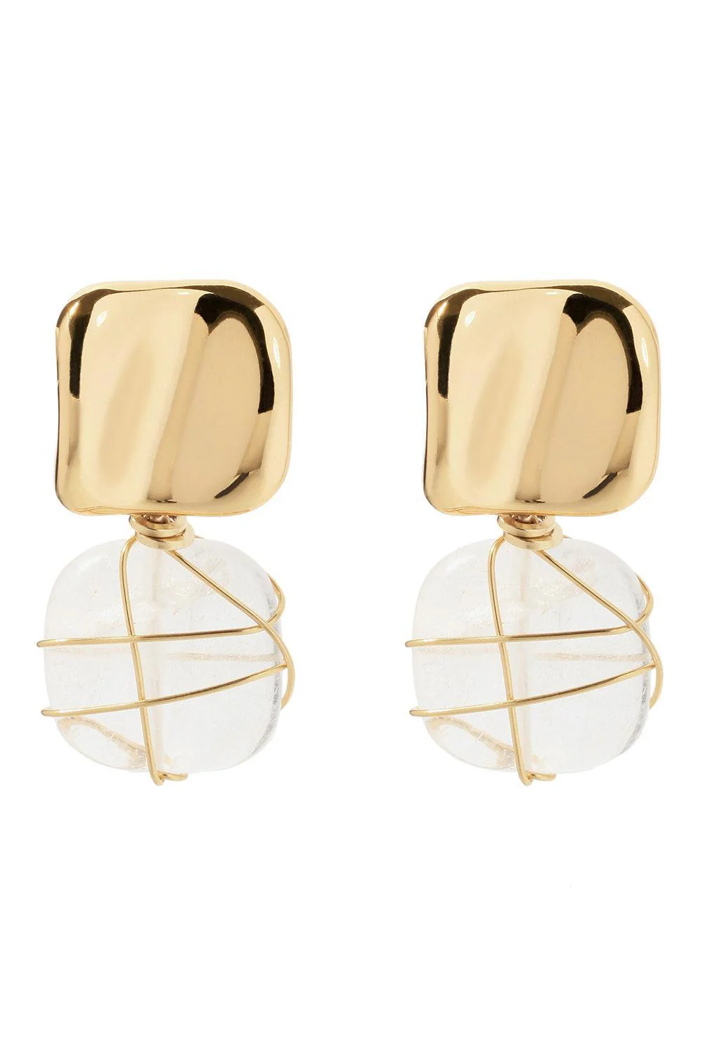 Rock Crystal Rainbow Square Earrings