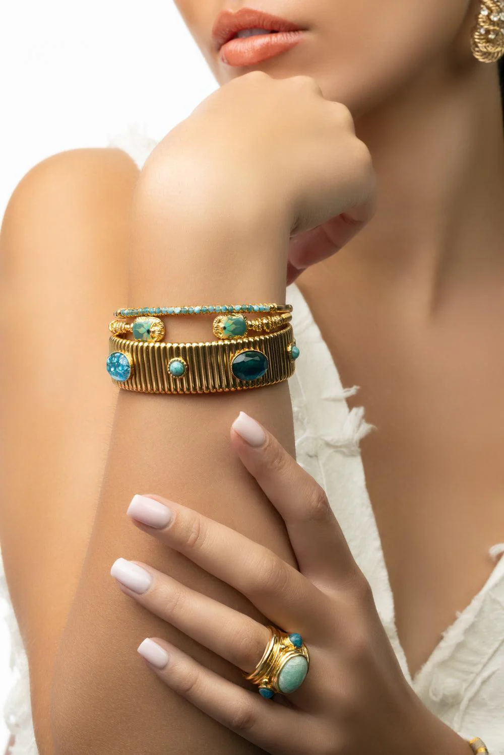 Small Lyre Bangle Bracelet - Blue Apatite - Image 2