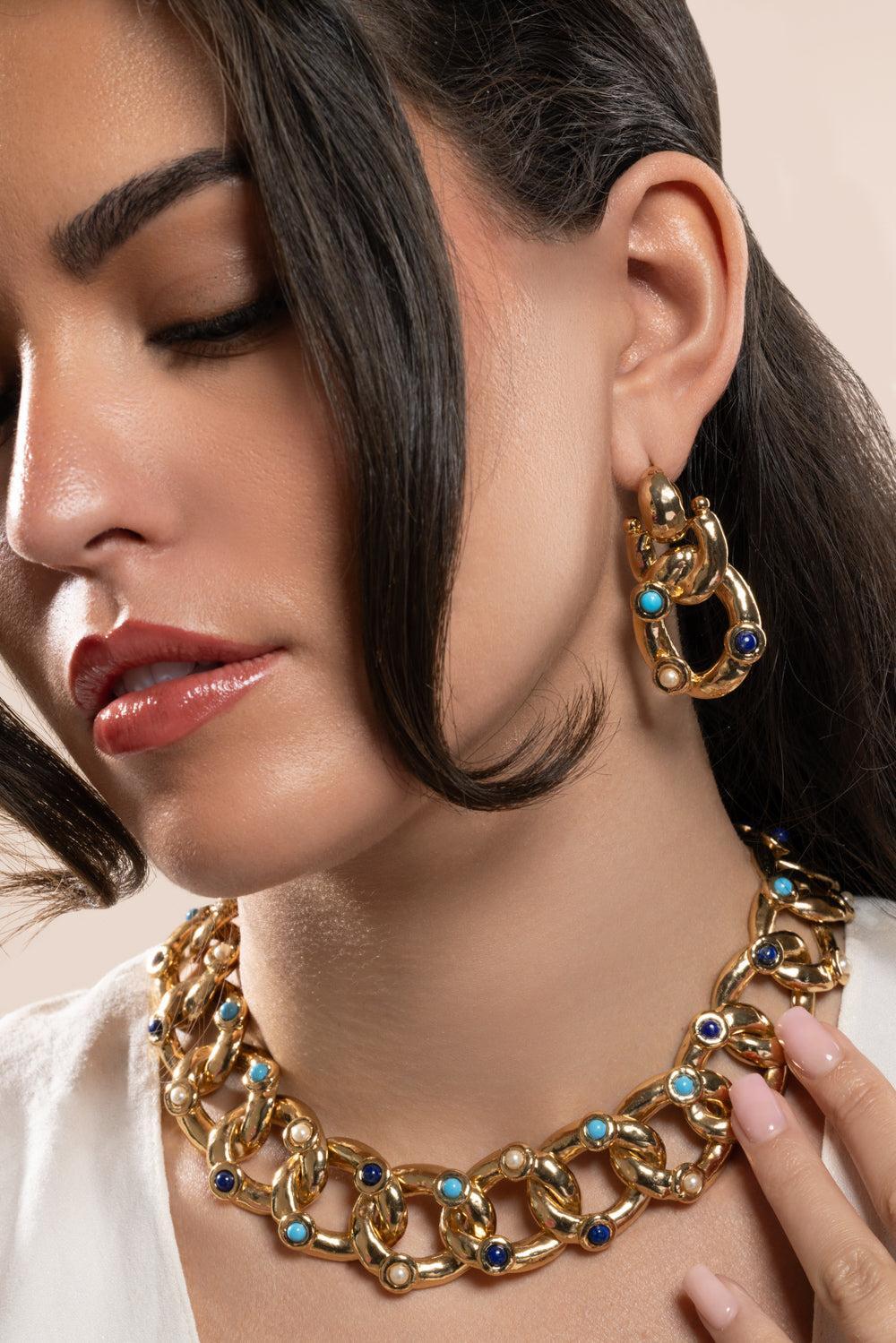 Turqoise Lapis Pearl Small Mitsi Earrings - Image 2