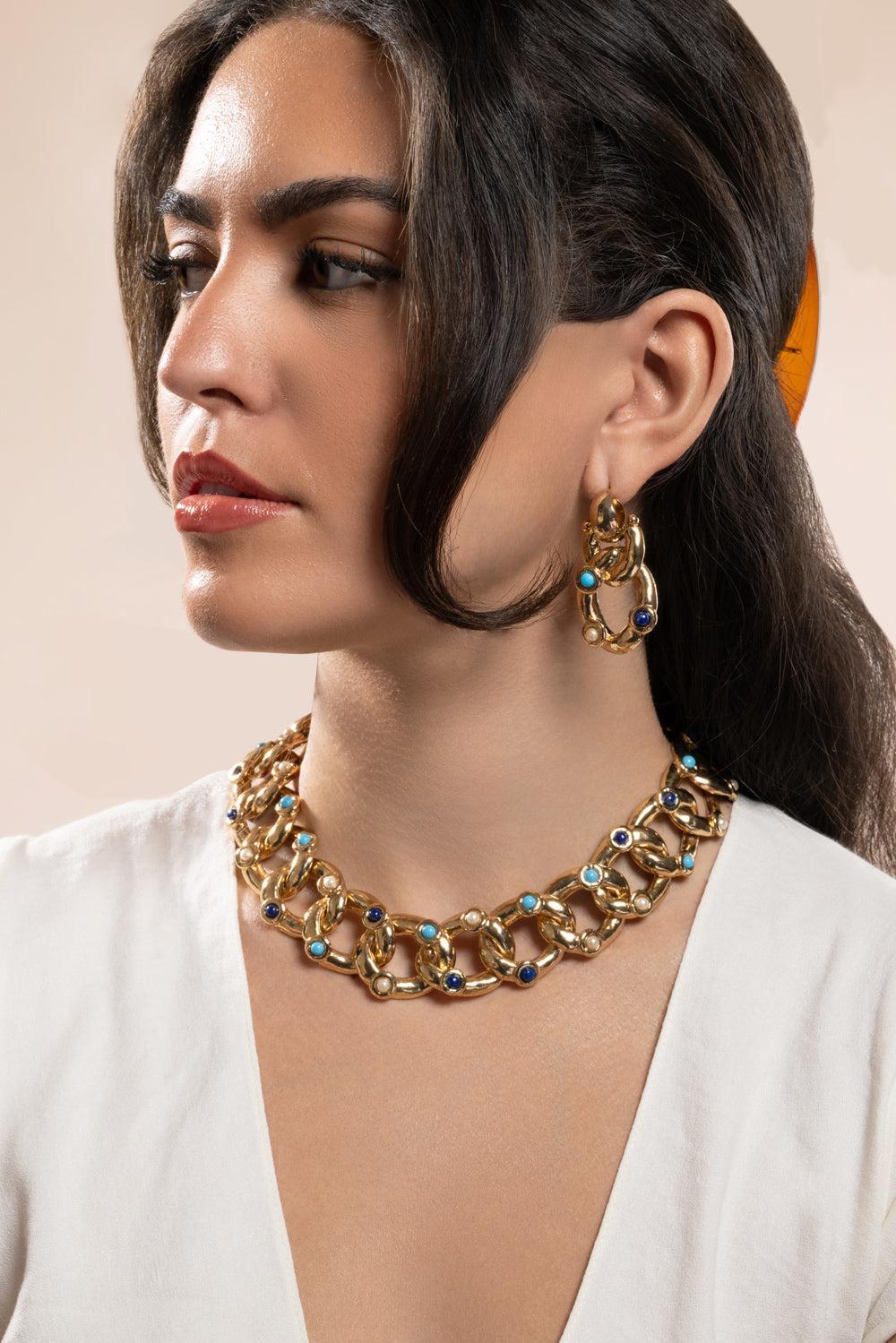 Turqoise Lapis Pearl Small Mitsi Earrings - Image 3