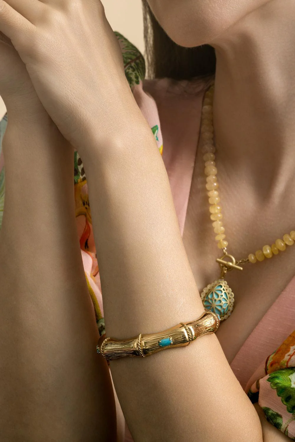 Turquoise Bambou Strass Bracelet - Image 3
