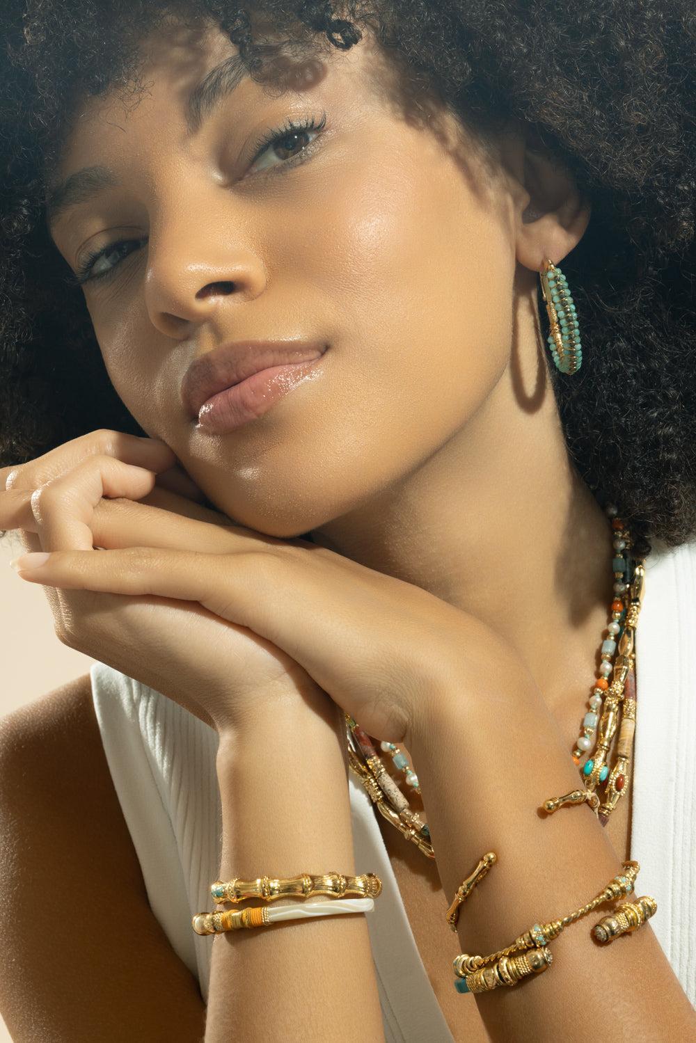 Turquoise Creole Lyre Hoop Earrings - Image 2