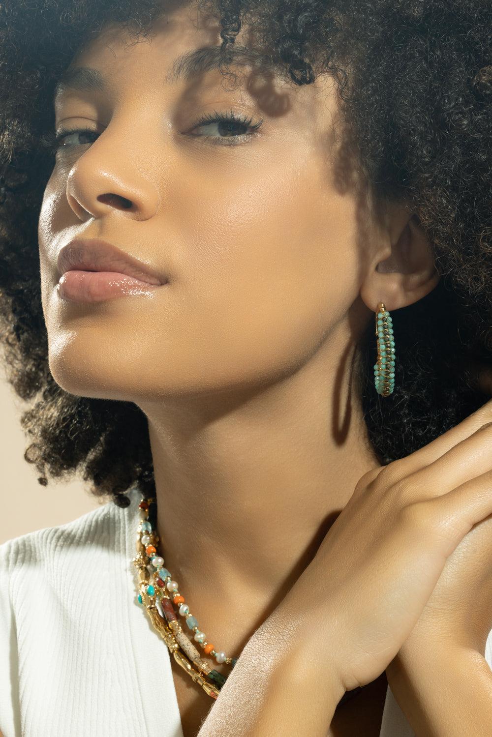 Turquoise Creole Lyre Hoop Earrings - Image 3