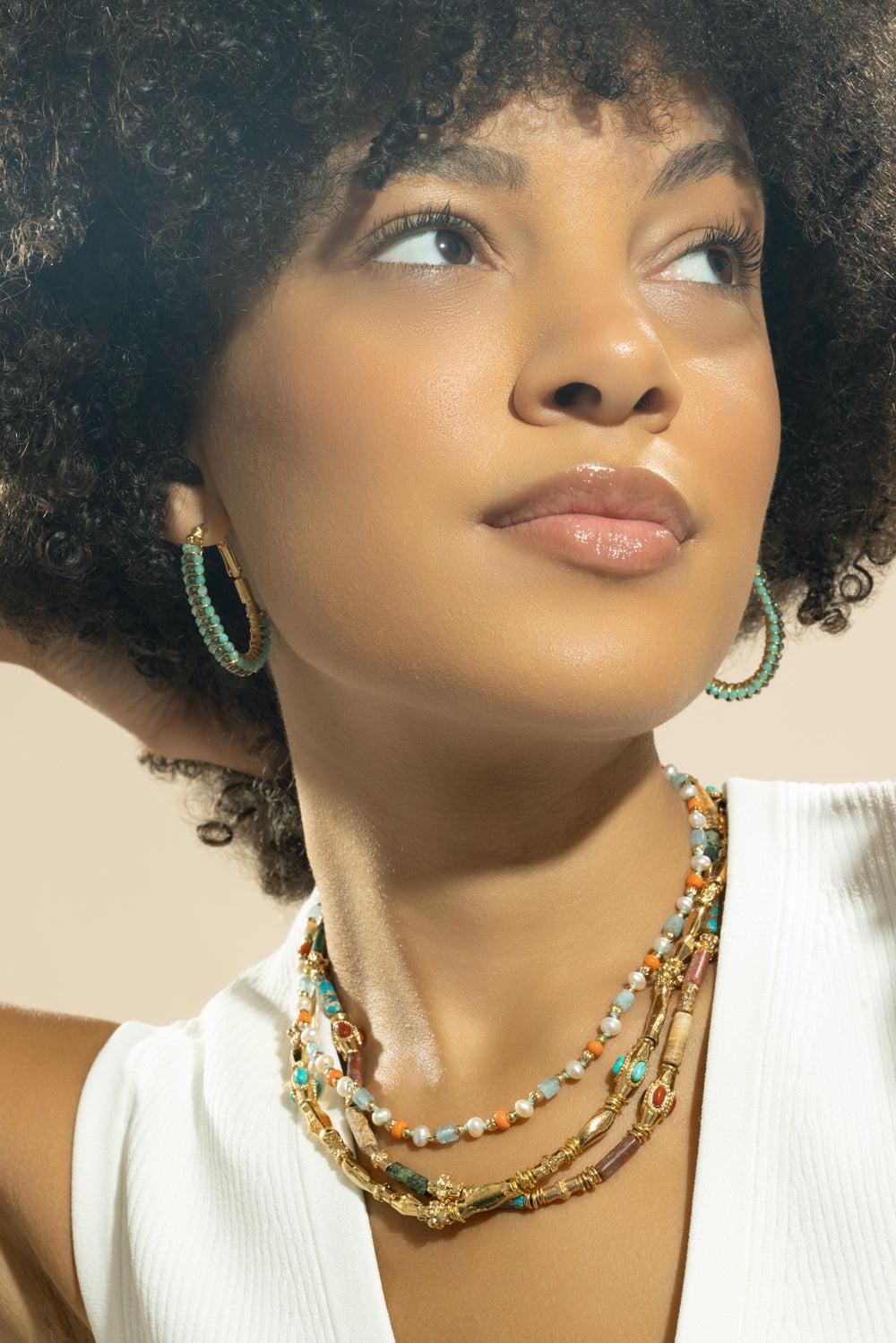 Turquoise Creole Lyre Hoop Earrings - Image 4